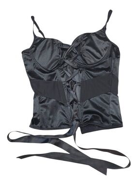 Body Rage Women’s Black Corset Top Ballet Satin Lace up Small